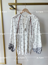 MAJE Ethnic Embroidery V-neck Lantern Sleeve Loose Top 21 Spring and Summer Women MFPTO00565