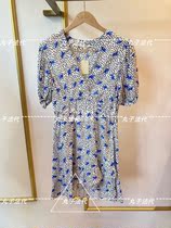 MAJE v Collar Bubble Sleeve Print Ruffle Slim Skirt Dress 21 Spring Summer Women MFPRO01632