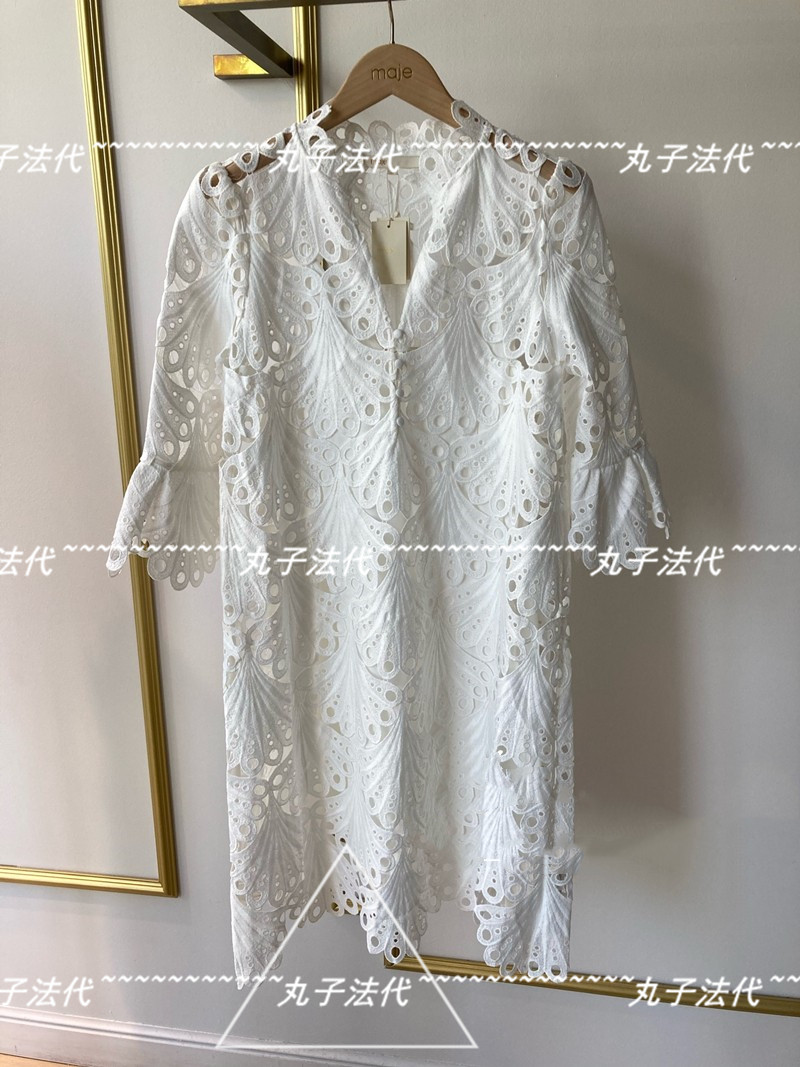 MAJE half open collar lace hollowed-out hook flowers 70% sleeves foreign dress 21 spring and summer women