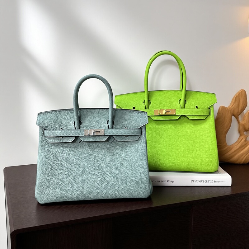 High-End Handmade Women's Bag, Wax Thread Stitching, Platinum Bk25/30Cm, Imported Togo Leather Handbag