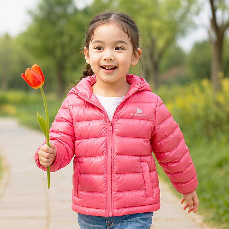 Saint Bernard Children's Hooded down Jacket, Short Lightweight Warm down Jacket for Boys and Girls, White Duck down Jacket