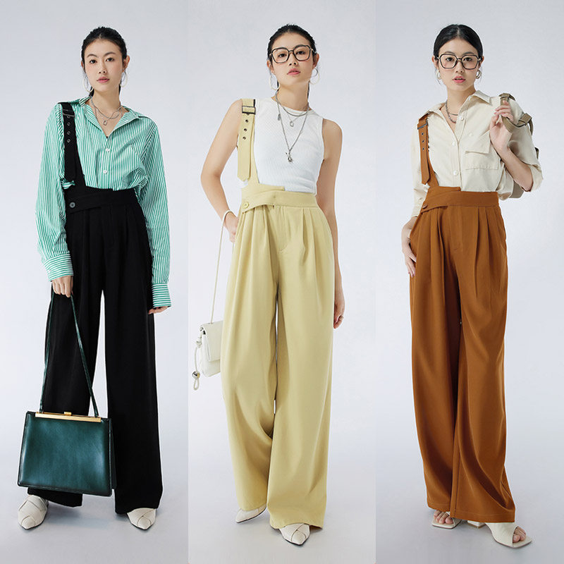 Meiyang MEIYANG (spot) Pace art gallery with baby bag pants walking with wind ~ single shoulder strap wide leg pants