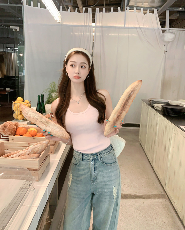 Топы/майки 美洋meiyang【现货】云柔针织背心 天丝棉坑条弹力修身上衣-周二 Beautiful Ocean
