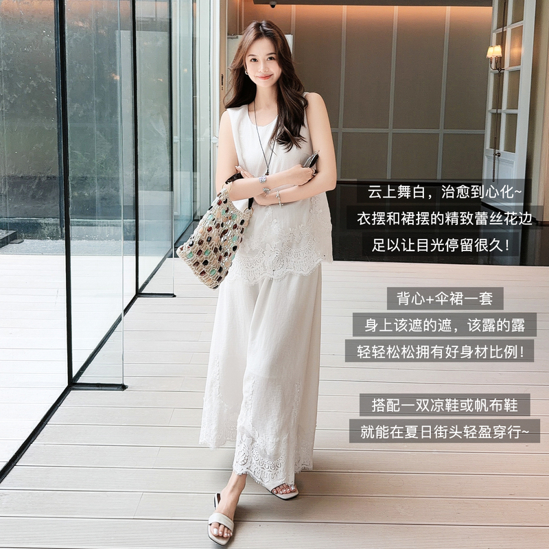 Meiyang Floral Lace Set Cloud Dance White~ Micro Linen Jacquard Tank Top and Skirt-A0210 Monday Meiyang Floral Lace Set Cloud Dance White~ Micro Linen Jacquard Tank Top and Skirt-A0210 Monday