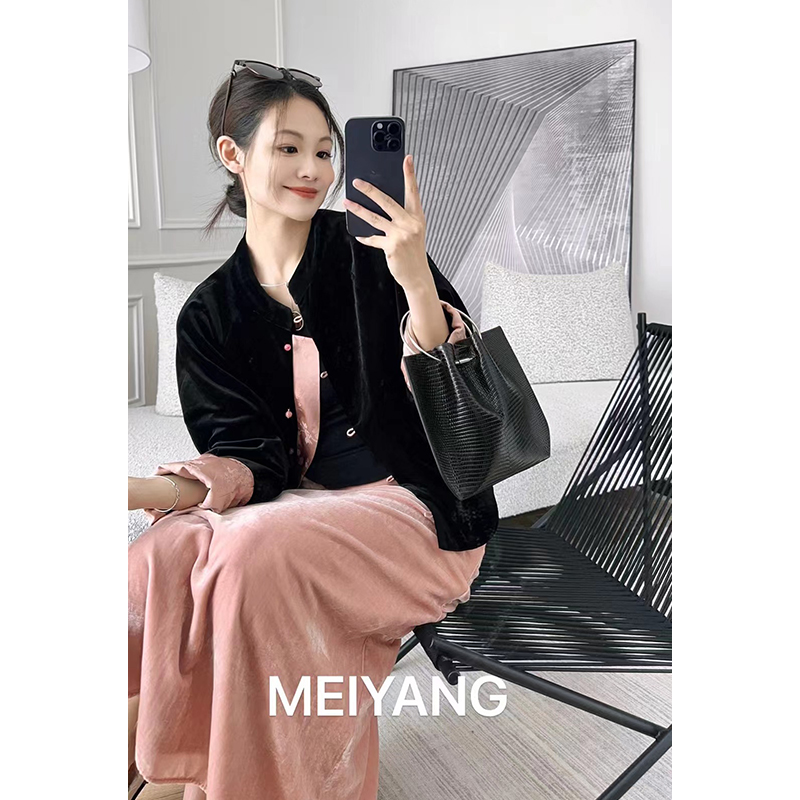 Meiyang MEIYANG Black Swan jacket New Chinese Classical) Coloured velvet jacquard qipao disc buckle blouses-Taobao