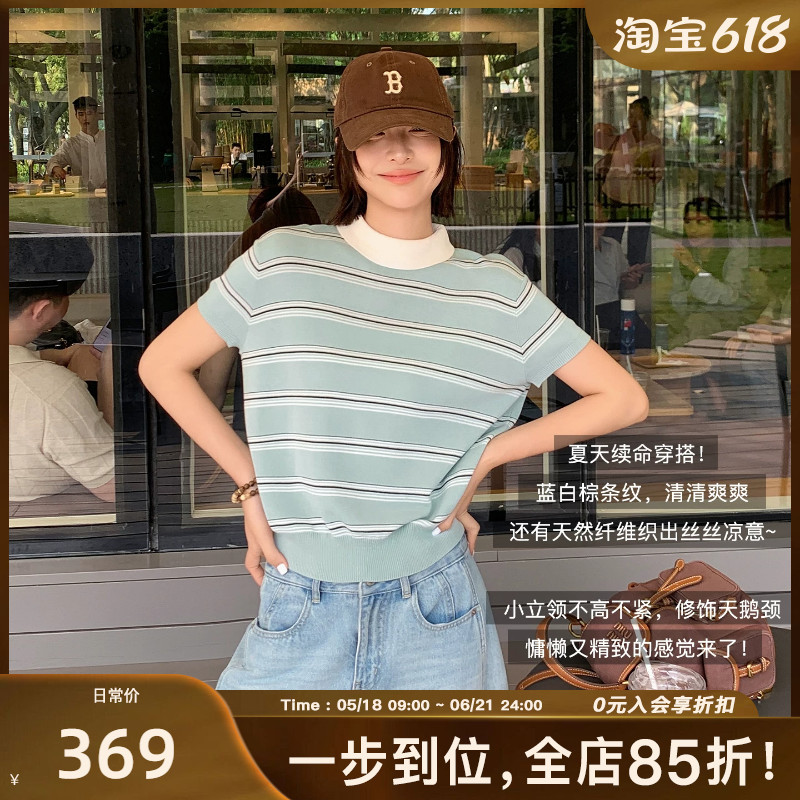 Meiyang Ice Salt Knitwear Cool Mint~ Lyocell Cotton Silk Striped Short Sleeve-A0276 Monday Meiyang Ice Salt Knitwear Cool Mint~ Lyocell Cotton Silk Striped Short Sleeve-A0276 Monday