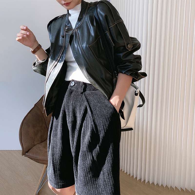 Meiyang MEIYANG (stock) nostalgic vintage oil-rimmed jacket stand-up collar pocket cropped stylish coat spring
