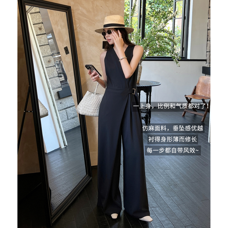 Meiyang Ouni Acetate Jumpsuit - Stylish and Bold Women's V-Neck Sleeveless Draped Wide-Leg Pants - Monday
