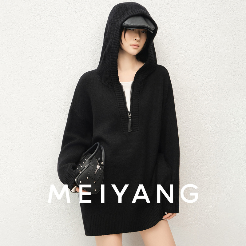 Meiyang【In Stock】Casual Knitwear Wool Blend Hooded Half-Zip Sweater - Thursday