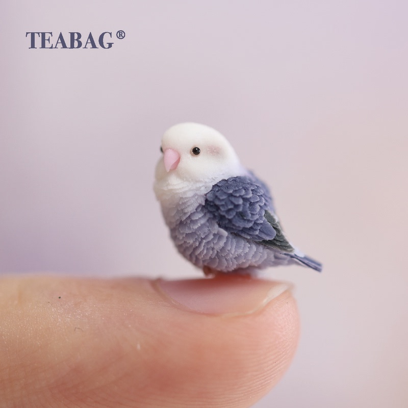 Teabag Purple Smoky Budgie Handmade Birthday Gift for Friends Girls Miniature Bird Toy Ob11 Dollhouse Teabag Purple Smoky Budgie Handmade Birthday Gift for Friends Girls Miniature Bird Toy Ob11 Dollhouse