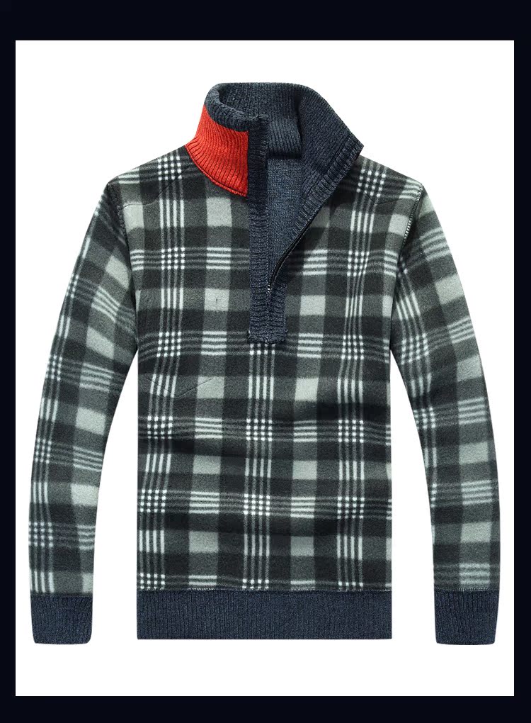 Áo len mùa thu và mùa đông áo len nam cổ áo nam và nhung dày nửa cổ áo dây kéo áo len cashmere ao khoac nam