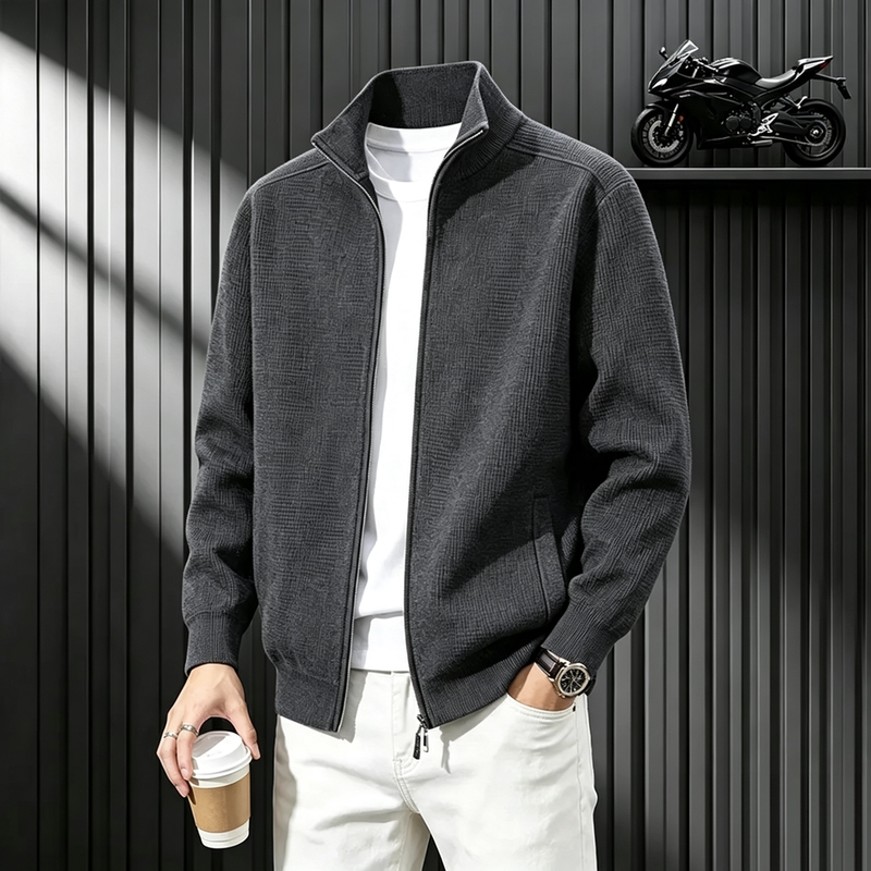 Stand Collar Knitted Men's Jacket, Autumn Casual Style Zip-Up Cardigan, High-End Men's Knitwear Stand Collar Knitted Men's Jacket, Autumn Casual Style Zip-Up Cardigan, High-End Men's Knitwear