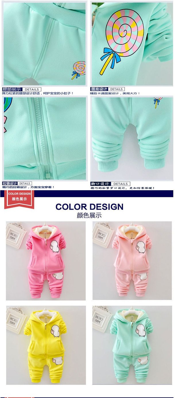 Bé gái một tuổi cộng với nhung mùa đông phù hợp với nam và nữ mới áo len mùa đông dày ra ngoài quần áo bé gái quần áo mùa đông thời trang cho bé