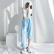 Beam Footed Pants Woman Loose slim straight cylinder wide leg Pants Spring Summer Thin drawing Rope Casual Pants King Fried Pants Tide