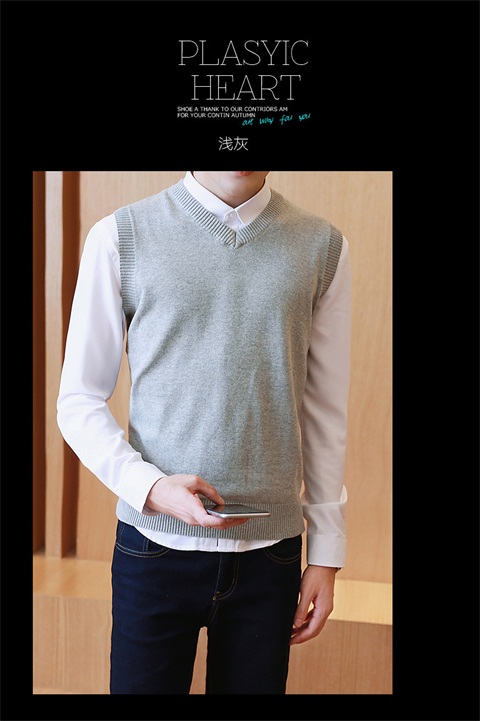 Mùa xuân và mùa thu nam áo len len áo len cổ chữ V cắt cổ áo trễ vai không tay áo sơ mi mỏng công sở vest áo khoác len mỏng