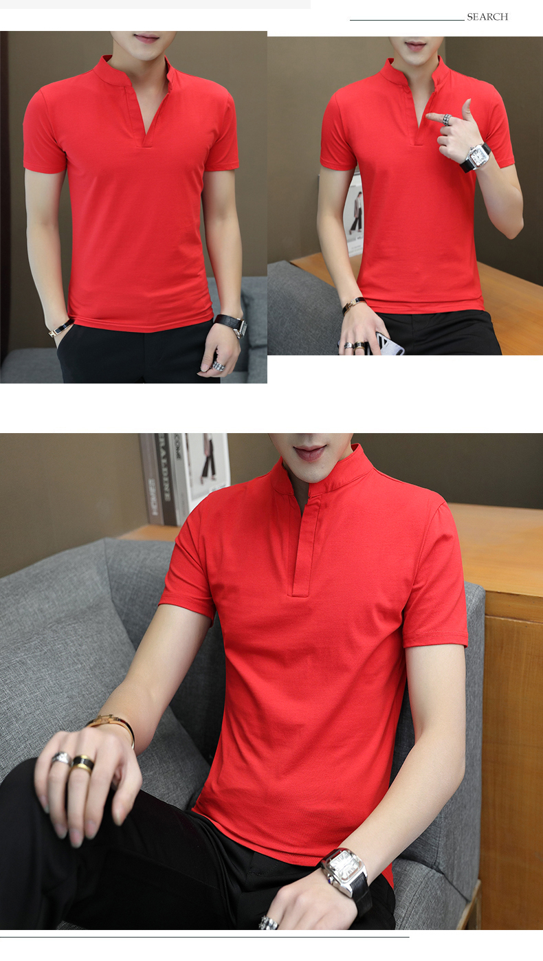 Sự ra đời của một chiếc áo thun ngắn tay cotton ngắn màu đỏ cotton giản dị dành cho nam phiên bản Hàn Quốc có áo khoác mùa hè hàng đầu áo phông nam cao cấp