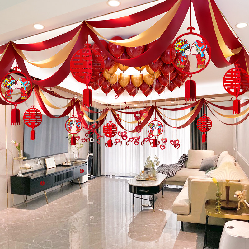 Wedding room decoration man wedding new room living room pull flower set creative romantic wedding simple atmosphere room decoration