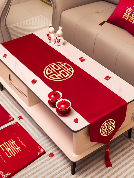 Wedding Table Runner Red Coffee Table Tablecloth Wedding Room Decoration Dining Table TV Cabinet Cover Wedding Supplies Complete Collection
