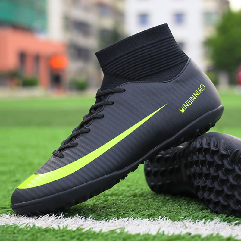 C Romesy High Help Soccer shoes male and female student long nails Boy Crush Thorn 14 In 14 Grass Training Shoes Little Li Zi-Taobao