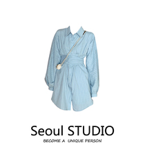 Temperament long section waist seal long sleeve shirt skirt woman early autumn shirt dress with dress