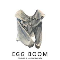 Doll collar sweater womens autumn spring loose cover with short blouses blouses grey-knitted sweatshirt