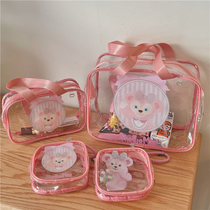 ins girl heart gentle powder large capacity transparent pvc waterproof cartoon beach bag shoulder bag jelly bag wash bag