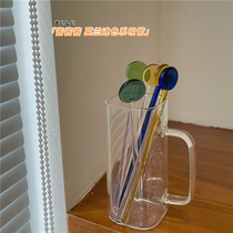 Korea ins Morandi color high temperature resistant glass color mixer milk coffee milk tea mixing stick dessert spoon