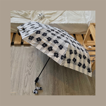 Korean flower Plaid retro hipster vinyl parasol anti ultraviolet folding portable umbrella parasol