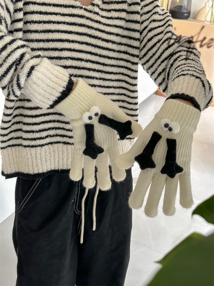 Gants à cinq doigts tricotés épais, mignons et amusants, haute beauté, pour Couples, automne et hiver_voghion.com
