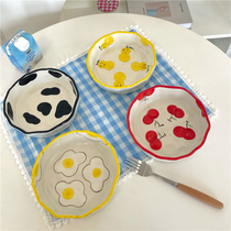 Korean cartoon fruit Japanese ceramic bowl salad bowl girl Heart Breakfast noodle plate hammer tableware high temperature resistant