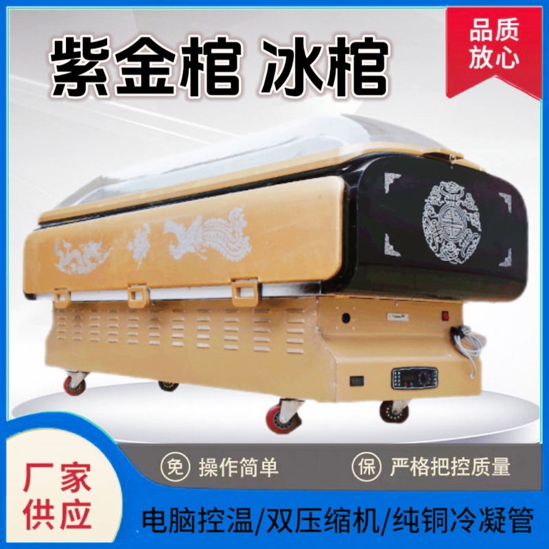 Purple Gold Coffin, Ice Coffin, Crystal Coffin, Frozen ,  Preservation, Stainless Steel Funeral Coffin, Luxury Refrigerated Coffin