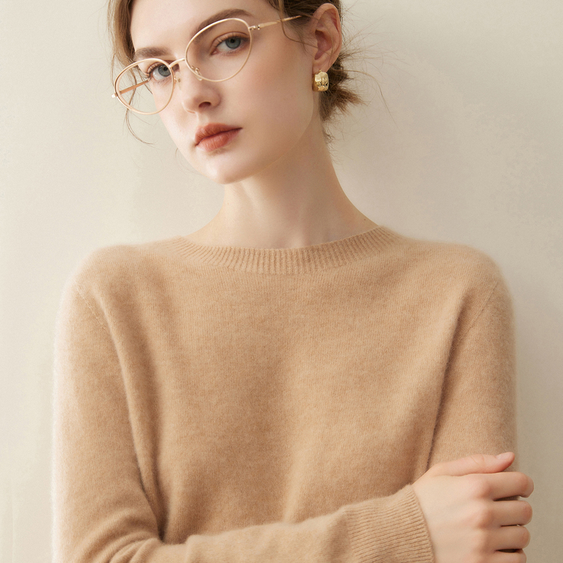 100% Pure Cashmere Sweater for Women, Round Neck, Inner Layer, Base Layer, Autumn and Winter, Solid Color, Versatile Knitwear, Cashmere Sweater