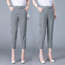 Loose Plaid Pants Woman 80% Pants Summer Thin new tightness High waist Little Subgirl Ice Casual 90% Pants