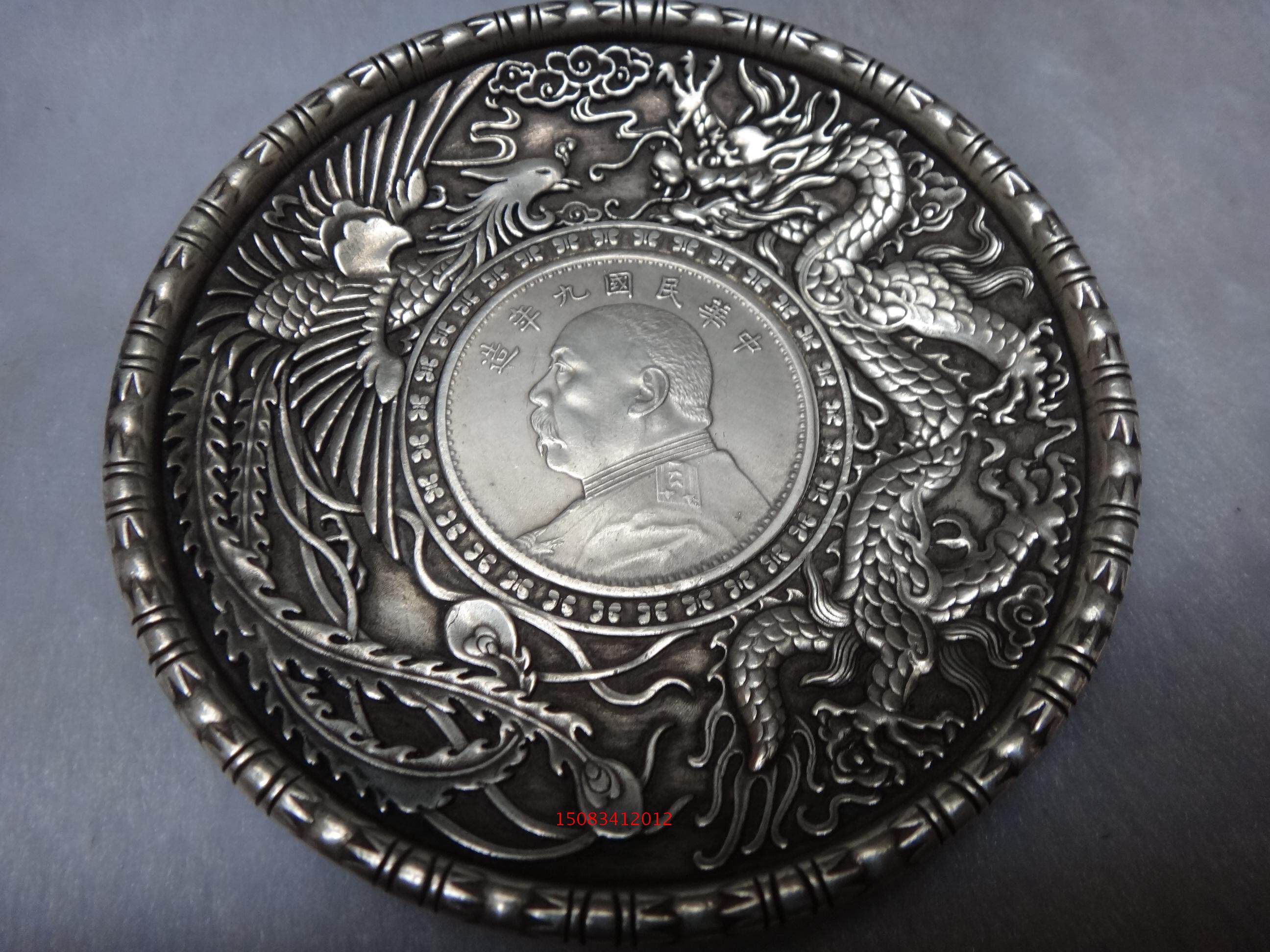 Antique Bronze Ware Antique Handicraft Antique White Copper Double Dragon Playing Bead Antique Silver Plate Ornament Collection