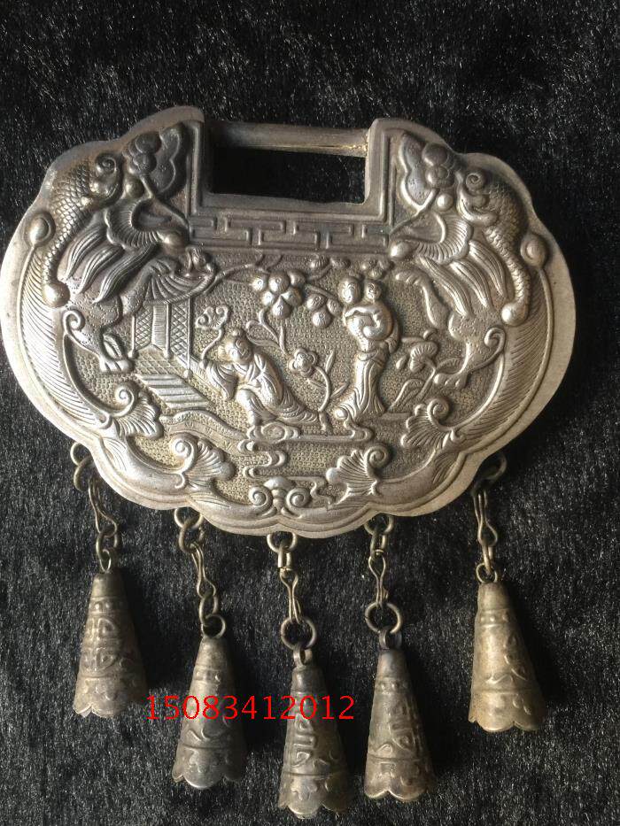 Antique Antique Silver Jewelry Silver Pendant Long Life Lock Shoulu Yutian Child Silver Pendant