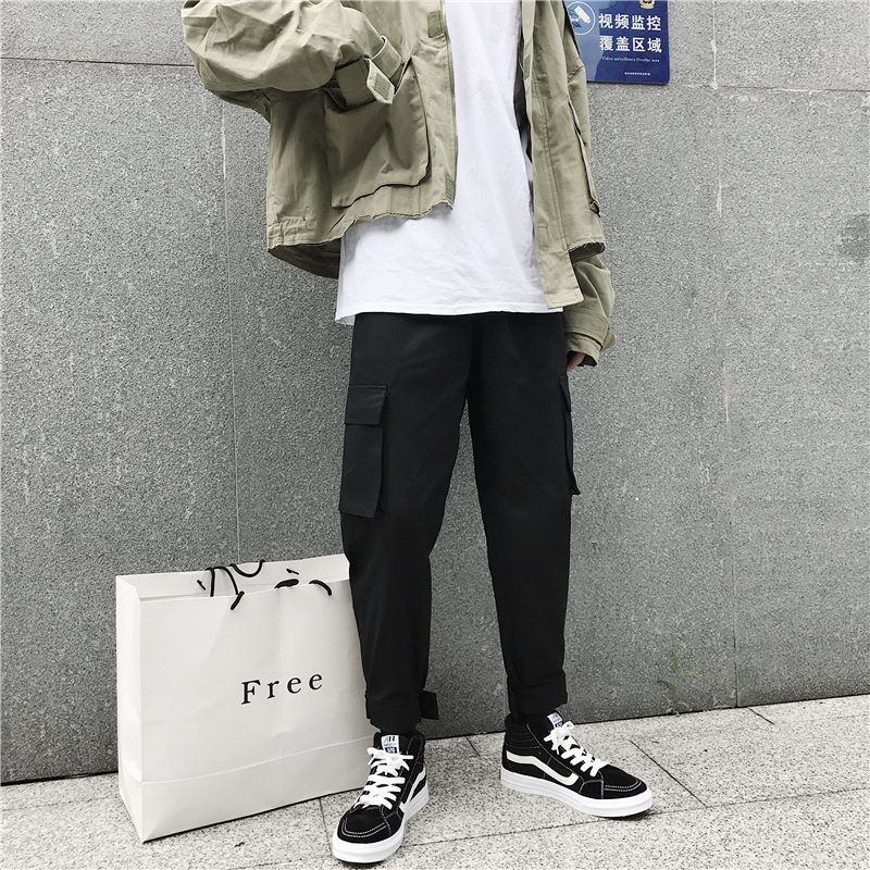 Mùa thu và mùa đông overalls nam thương hiệu thủy triều lỏng lẻo nhiều túi retro Yu Wenle INS siêu quần quần giản dị cho nam và nữ quần áo thể thao nam