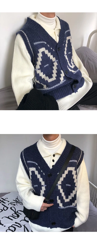 Mùa thu và mùa đông INS siêu lửa áo len cardigan port gió retro CHIC sinh viên ulzzang áo len vest nam áo len nam cổ lọ hàn quốc