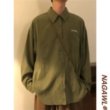 Осенняя ретро зеленая цветная рубашка, куртка, оверсайз, в американском стиле, изысканный стиль