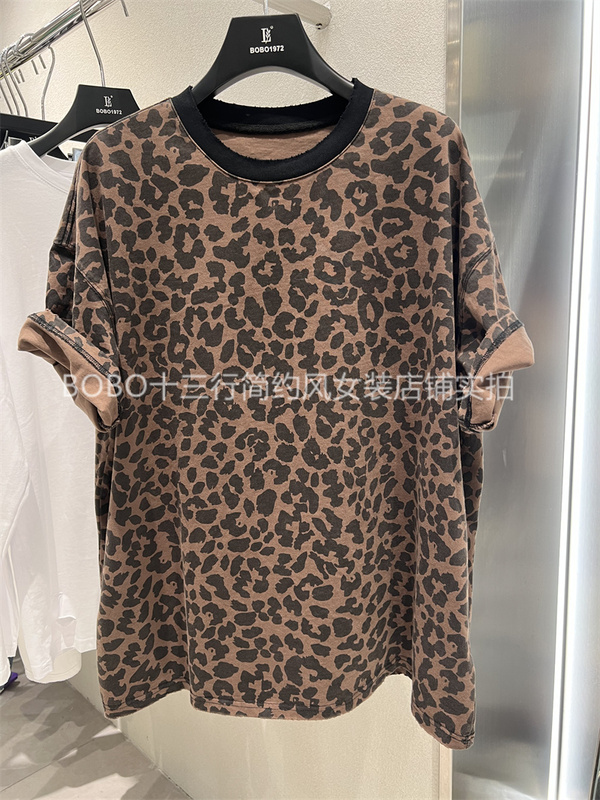 European Style Leopard Print Short-Sleeve T-Shirt for Women, Summer 2026 New Design, Oversized Loose Top