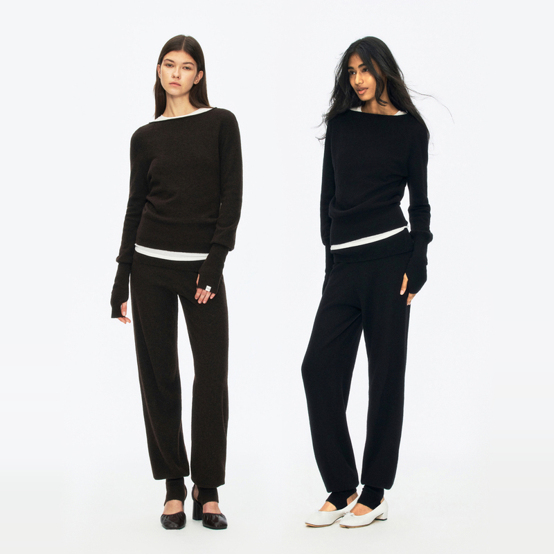 Ra Everyday Yak Wool Blend One-Neck Sweater with Cuffed Sleeves, Black/Dark Coffee Color
