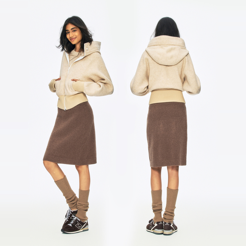 Ra Everyday Wool-Blend Hooded Pilot Fleece Jacket in Snow White/Grey/Nude Apricot