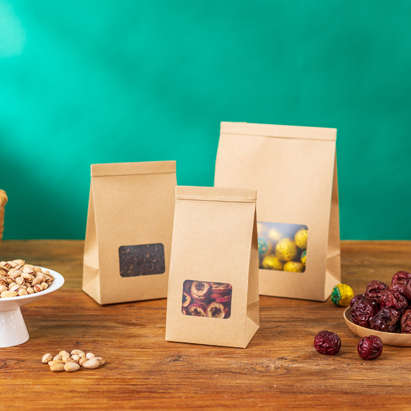 Thickened Perspective kraft Self-supporting Bag Longjing Tea Packing Bag Pure Color Generic Loose Tea Dried Fruit Self-Sealed Tea Bag
