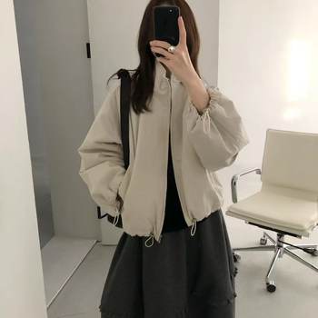 Solid color high-end korean style drawstring quilted jacket Solid color high-end korean style drawstring quilted jacket