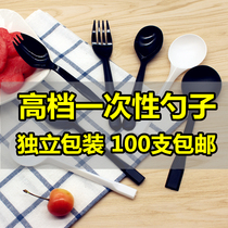 Disposable spoon Plastic takeaway independent packaging soup spoon thickened frosted long handle dessert burning fairy grass special spoon