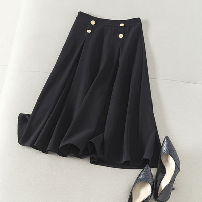 Elegant and versatile multi-piece stand-up skirt style + front pleated design button decoration, mid-length umbrella-shaped skirt for autumn