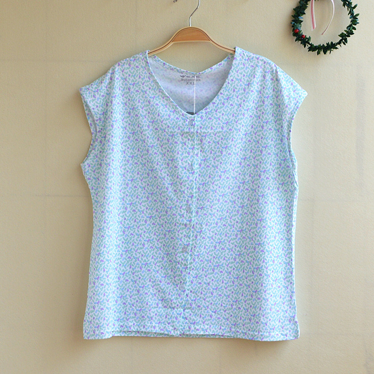 Áo len cotton nữ tay ngắn tay trung niên áo vest hở cổ cho mẹ bầu size lớn để mở đồ lót áo mặc vest