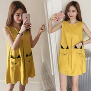 Áo bà bầu hè 2018 không tay vest váy thời trang bà bầu cotton lanh áo sơ mi dài bà bầu - Áo thai sản