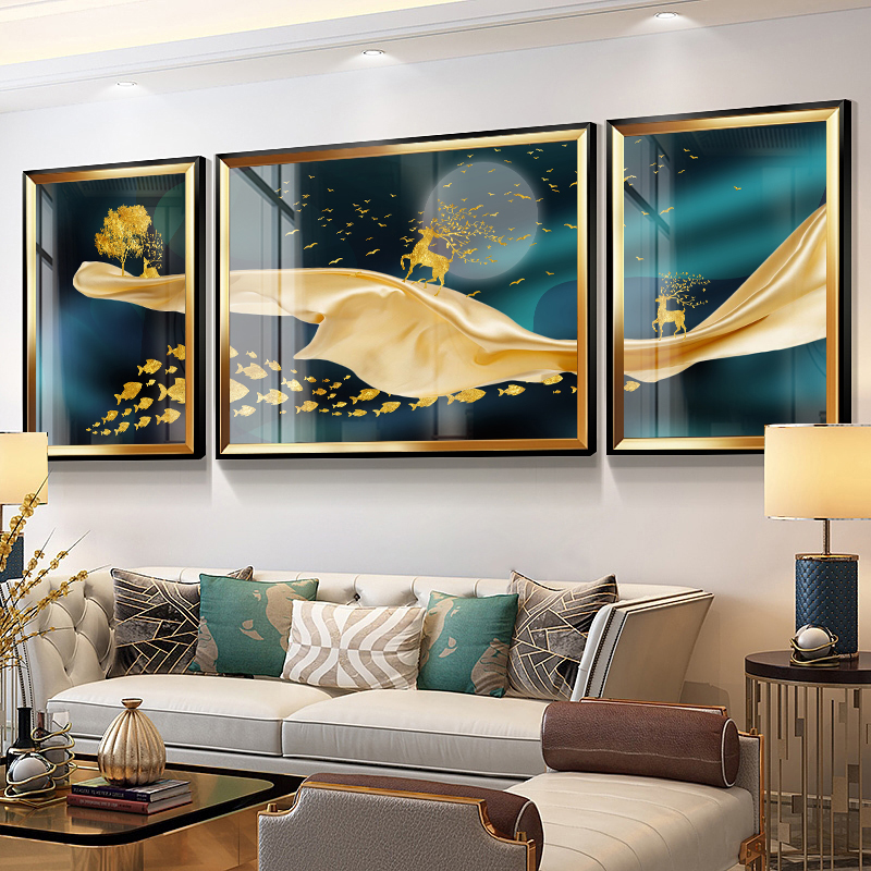 Light Extravagant Living Room Decoration Painting Modern Minimalist Sofa Background Wall Triple Painting Eurostyle Atmospheric Fresco American Hung Painting