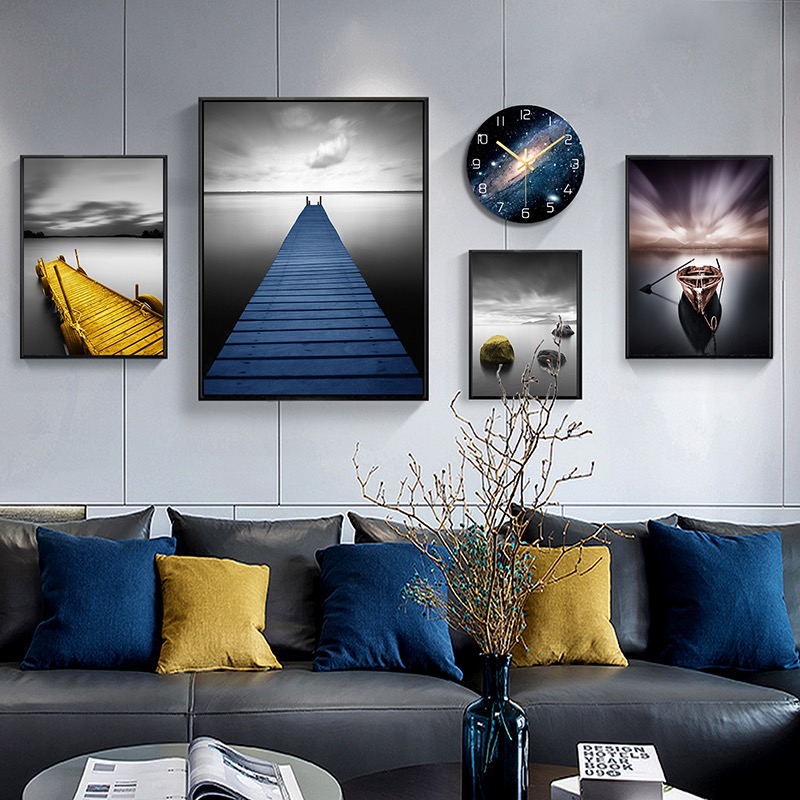 Modern Minimalist Living Room Decoration Painting Nordic Style Sofa Background Wall Composition Hanging Painting Atmospheric Art Wall Painting Fresco