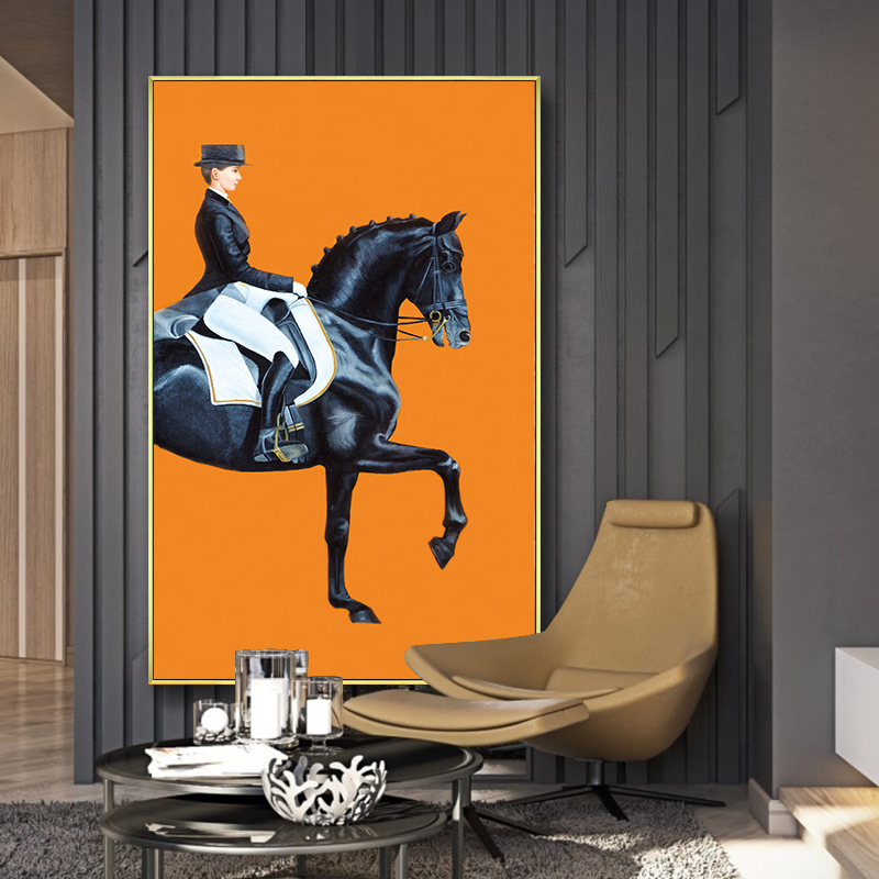 American Xuanguan Decorative Painting Corridor Aisle Wall Painting Living Room Hanging Painting Atmosphere Light Lavish Style Board Room Background Wall Hanging Painting Orange